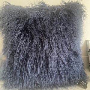 Navy Faux Fur Throw Pillow 22”x 22”